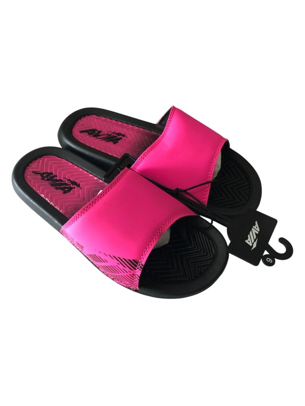 Avia Slide Sandals Vibrant Neon Pink Textured Black Sole Womens Size 9